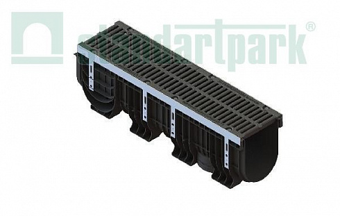 Лоток водоотводный пластиковый PolyMax Drive DN200 ЛВ-20.26.30-ПП h317 с решеткой щелевой чугунной ВЧ кл.D400 (к-т)
