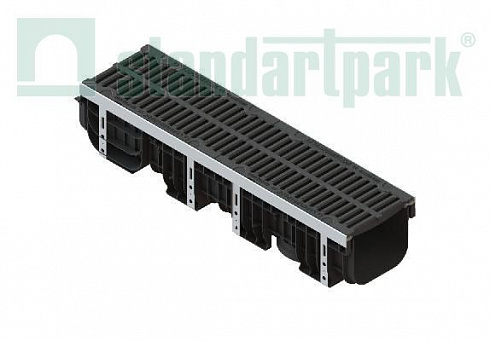 Лоток водоотводный пластиковый PolyMax Drive DN200 ЛВ-20.26.20-ПП h217 с решеткой щелевой чугунной ВЧ кл.D400 (к-т)