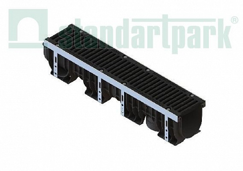 Лоток водоотводный пластиковый PolyMax Drive ЛВ-15.21.20-ПП DN150 h216 с решеткой щелевой чугунной ВЧ кл.D400 (к-т)1
