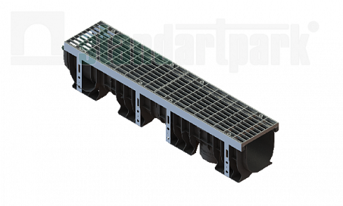 Лоток водоотводный пластиковый PolyMax Drive ЛВ-15.21.20-ПП-РВ-ОС-Я1 DN150 h200 с решеткой ячеистой ОС кл.А15 (к-т)