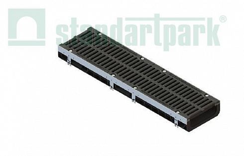 Лоток водоотводный пластиковый PolyMax Drive DN200 ЛВ-20.26.08-ПП h97 с решеткой щелевой чугунной ВЧ кл.D400 (к-т)