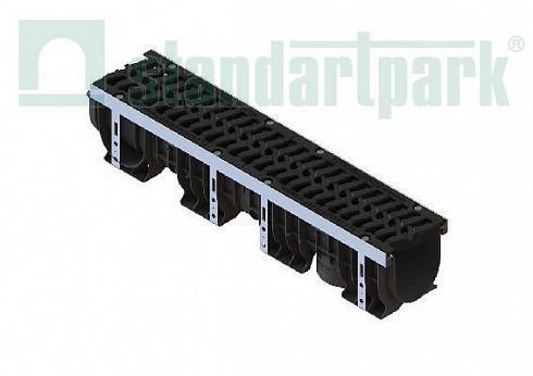 Лоток водоотводный пластиковый PolyMax Drive ЛВ-15.21.20-ПП DN150 h216 с решеткой чугунной «шина» ВЧ кл.Е600 (к-т)