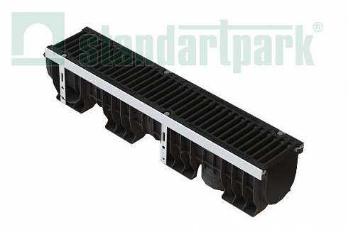 Лоток водоотводный пластиковый PolyMax Drive ЛВ-15.21.20-ПП DN150 h216 с решеткой щелевой чугунной ВЧ кл.С250 (к-т)