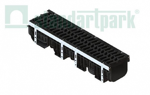 Лоток водоотводный пластиковый PolyMax Drive DN200 ЛВ-20.26.20-ПП h217 с решеткой чугунной «шина» ВЧ кл. Е600 (к-т)