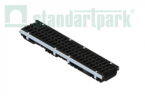 Лоток водоотводный пластиковый PolyMax Drive ЛВ-15.21.08-ПП-РВ-ВЧ-Ш5 DN150 h96 с решеткой чугунной «шина» ВЧ кл.Е600 (к-т)