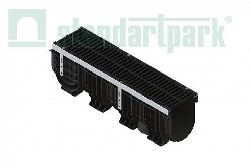 Лоток водоотводный пластиковый PolyMax Drive ЛВ-20.26.30 -ПП DN200 h317 с решеткой щелевой чугунной ВЧ кл.С250 (к-т)