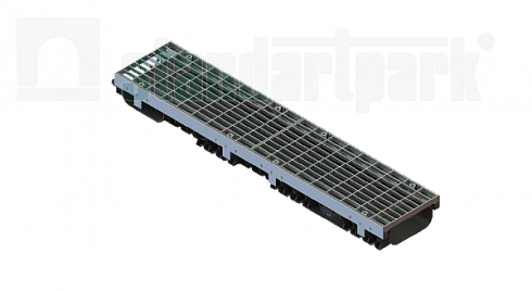 Лоток водоотводный пластиковый PolyMax Drive ЛВ-15.21.08-ПП-РВ-ОС-Я1 DN150 h80 с решеткой ячеистой ОС кл.А15 (к-т)