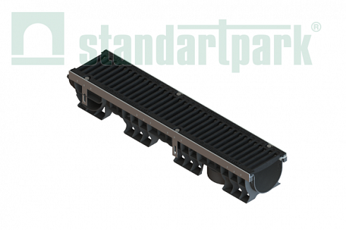 Лоток водоотводный пластиковый PolyMax Drive ЛВ-15.21.15-ПП-РВ-ВЧ-ЩЗ DN150 h166 с решеткой щелевой чугунной ВЧ кл.С250 (к-т)